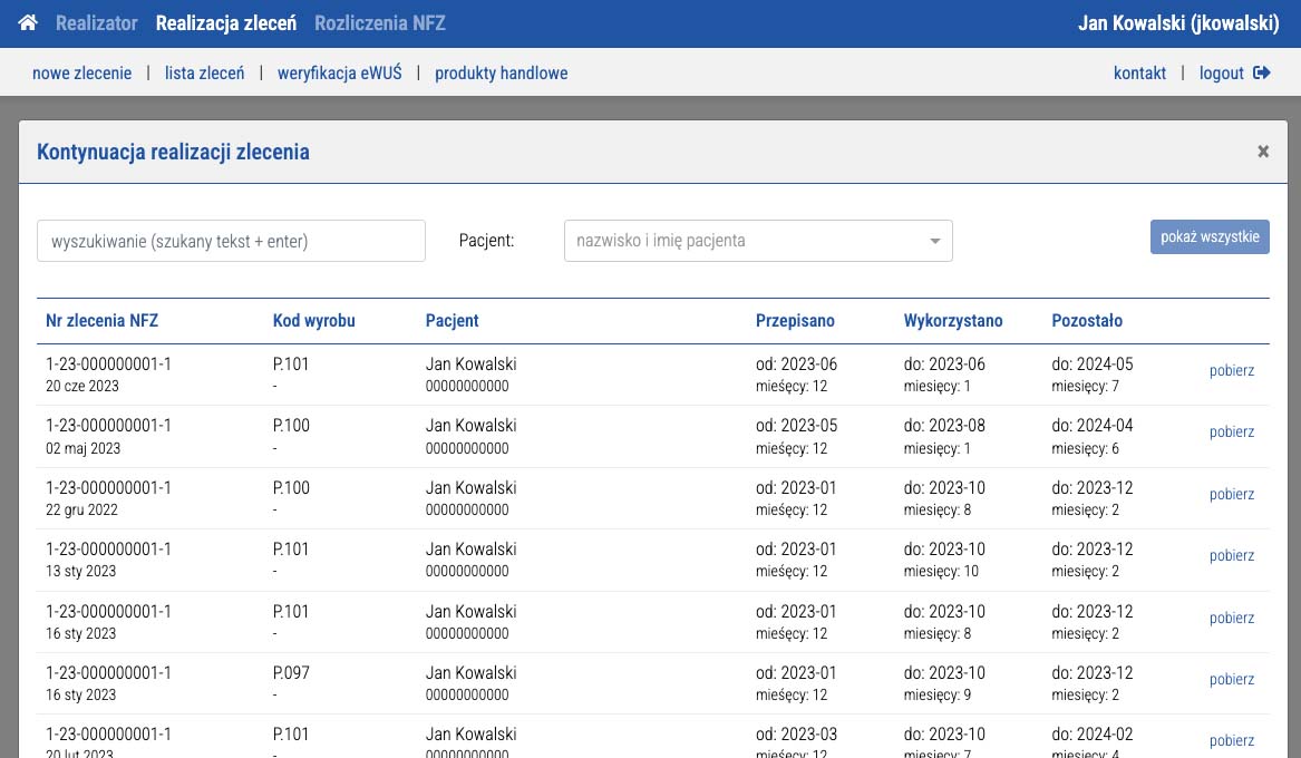 ezwm kontynuacja zlecenia