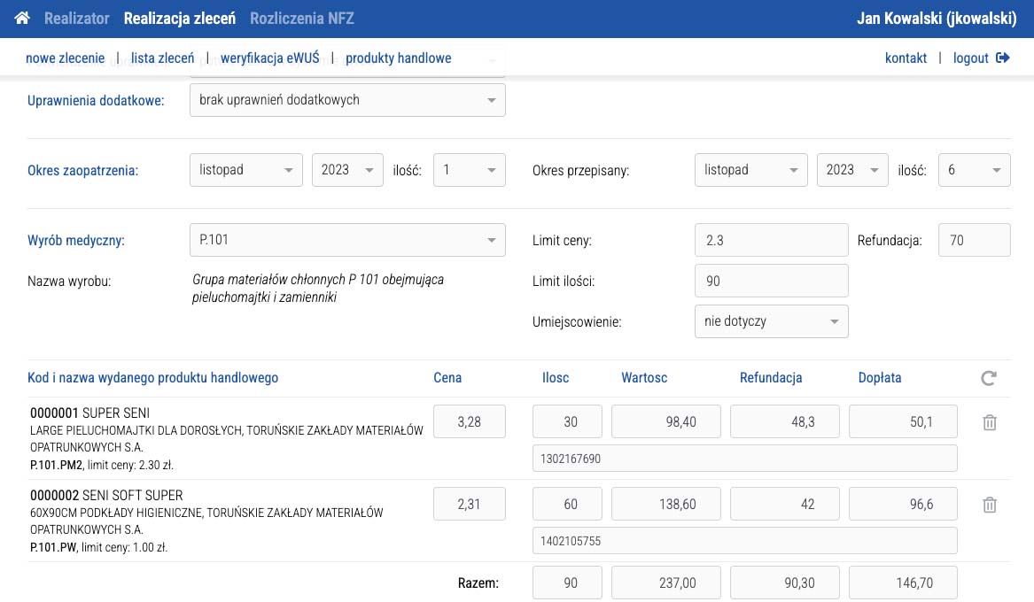 ezwm realizacja zlecenia